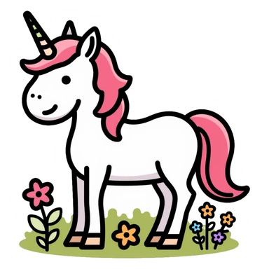 unicorn standing in a field of flowers sticker