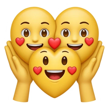 emoji with a round yellow face, mouth exactly like 😁 (big smile with teeth), hands like 🤗 (open forward), and three hearts like 🥰 in the same position. sticker