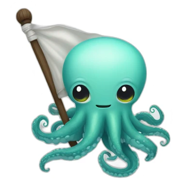 cute kraken hanging a white flag sticker