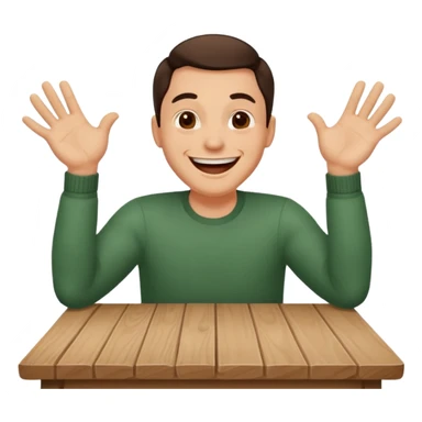 A man is laughing with his head siting on the table and his both hands are knocking the table sticker