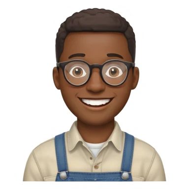 smiling black man with glasses, big teeth, standard male haircut, rural farmer, oval face sticker