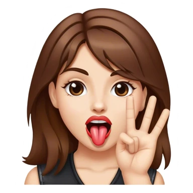 A girl with brown hair shows her tongue and shows rock-n-roll sign sticker