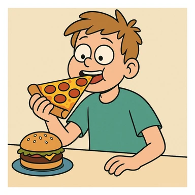  Hamburger pepperoni pizza the boy eating pizza sticker