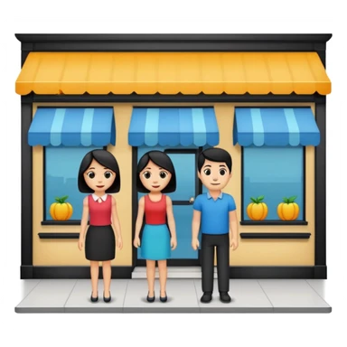  two characters + shop building. No emoji sticker