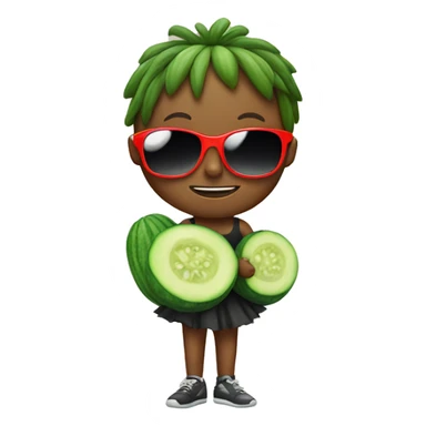 Boy with sunglases and a tutu with a cucumber on its face sticker