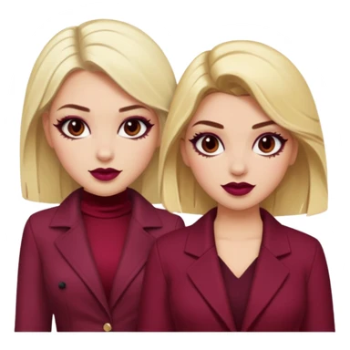 Boujy baddie best friends blonde and brunette, trendy heavy makeup, burgundy clothes sticker