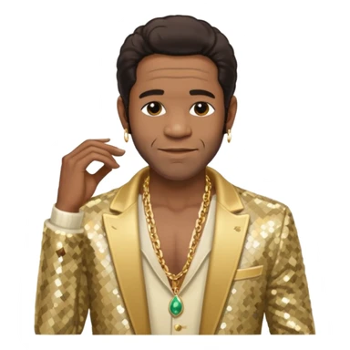 Al Green with dark brown hair, cream sequin jacket, shirtless with necklace sticker