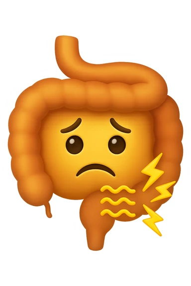 emoji stile iphone di un intestino con mal di pancia, espressione preoccupata sticker