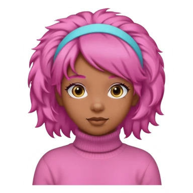 brown fluffy haired girl with pink turtleneck sweater and pink hair band sticker