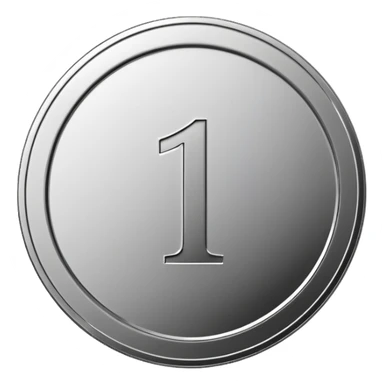 Emoji icon of a metal coin with engraved number 1, minimalist style, isolated, only metal color sticker