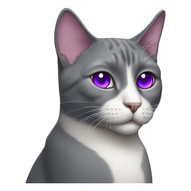 Grey tuxedo cat with one purple eye sticker