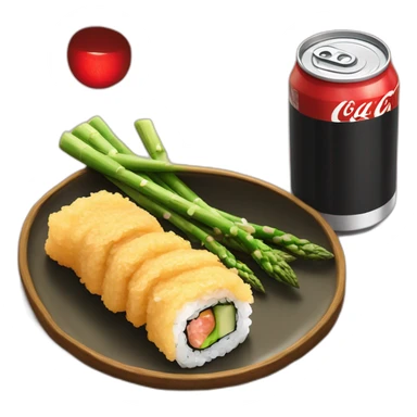Asparagus tempura sushi with coke can on the side  sticker