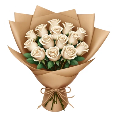 7 white roses small bouquet in brown paper sticker