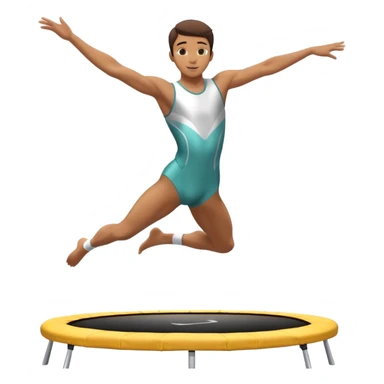 An athletic person soaring high above a trampoline, executing an acrobatic flip with perfect form. The scene captures motion and energy, with a dynamic pose, stretched limbs, and a focused expression. The background suggests a professional trampoline arena with safety padding. sticker