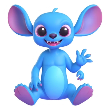Stitch, the blue alien, in a mischievous pose, 3D style sticker