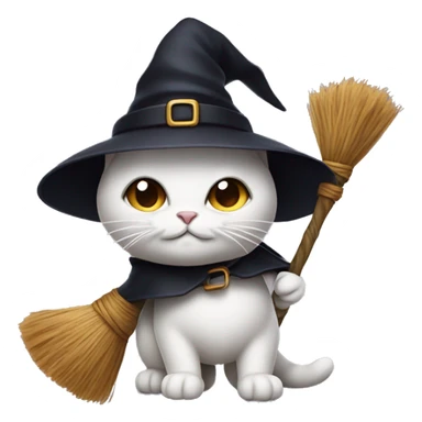 cat with witch hat on flying a broomstick sticker