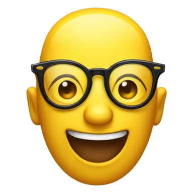 a yellow emoji wearing glasses raising his right eyebrow and mewing while smiling sticker