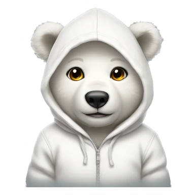 A white bear cub dressed in a white hoodie sticker