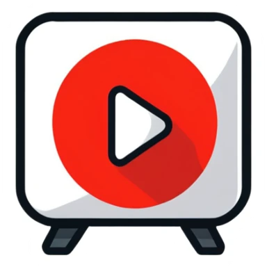YouTube logo, red rounded rectangle with white play button sticker