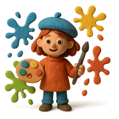 girl artist character surrounded by colorful paint splashes sticker