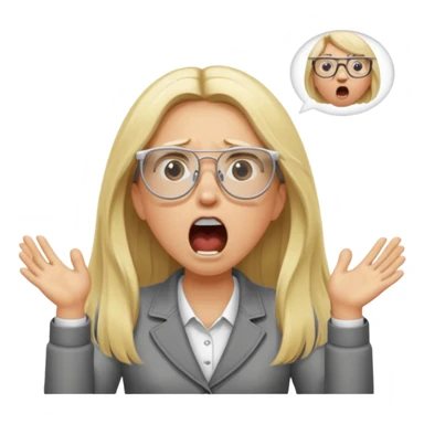 blonde girl with long hair, white glasses, shouting bad words sticker