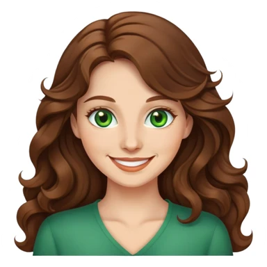 Woman with long wavy brown hair and green eyes smiling  sticker