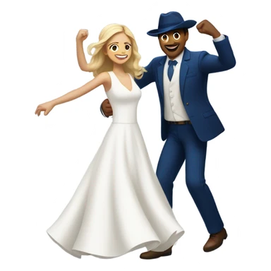Puerto rican beard short brown hair with blue hat and navy blue suit first dance with blond long hair girl with white  wedding dress  sticker