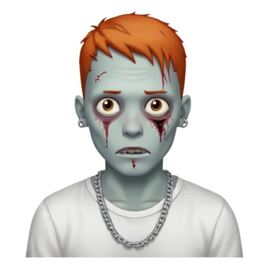 Zombie with freckles white shirt low taper fade haircut silver chain Cuban style sticker