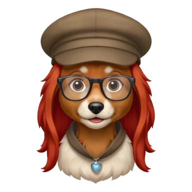 dog with red long hair and glassess and hat sticker