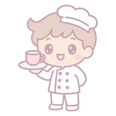 Change the waiter's outfit to white, keep the kawaii chibi anime style with flat pastel colors, thick outlines, and simple cute features, transparent background. sticker