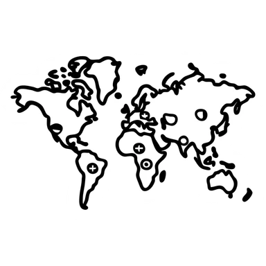 Hand drawn world globe with various country flags marked on different continents sticker