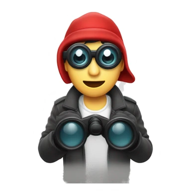 Persona blanca con gorro rojo agarrando un binocular con sus manos sticker