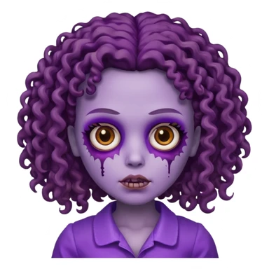 faça uma boneca zumbi com olhos castanhos e cabelo cacheado castanho e a parte de baixo do cabelo roxo sticker