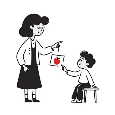 educator or speech therapist with child, who helps child with lessons sticker