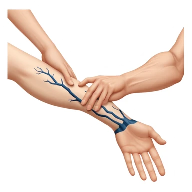 a person's hand is trying to touch another person's leg sticker