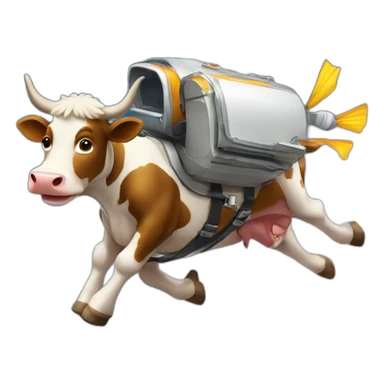 cow flying to space while wearing a jetpack sticker