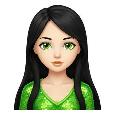 Verona from Van Helsing with long black hair, lime green sequin outfit sticker