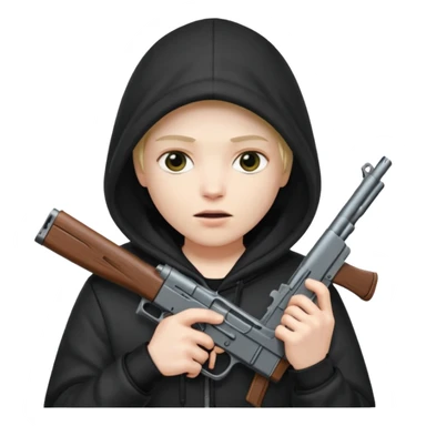 Una persona encapuchada con una pistola sticker