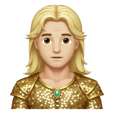 Adonis, God of Beauty from Gods and Goddesses with long blonde hair, gold sequin outfit sticker