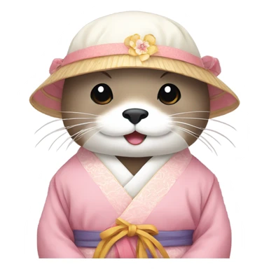 An otter face wear pastel-colored traditional Korean hanbok sticker