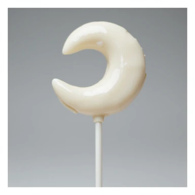 realistic crescent moon-shaped lollipop, white color, glossy, photorealistic style sticker