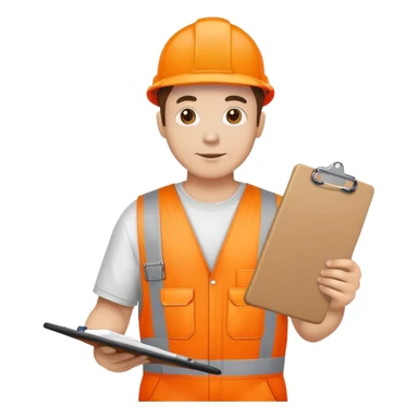 man standing wearing orange hi visibility overalls holding a clipboard sticker