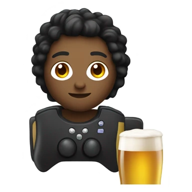 Black haired emoji with controller and a beer sticker