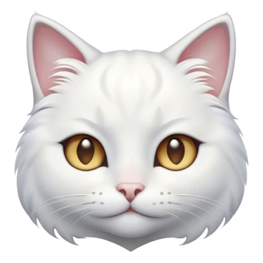 Cinematic Cute White Cat Portrait Emoji, Head tilted with a soft, gentle smile and sparkling eyes, featuring a silky, pristine white fur with subtle silver highlights, simplified yet irresistibly adorable, highly detailed, glowing with a warm, snowy glow, high shine, radiating affectionate charm and tender grace, styled with a light, playful outline, capturing the essence of a cute white cat that looks as if it could melt your heart with a single blink! sticker