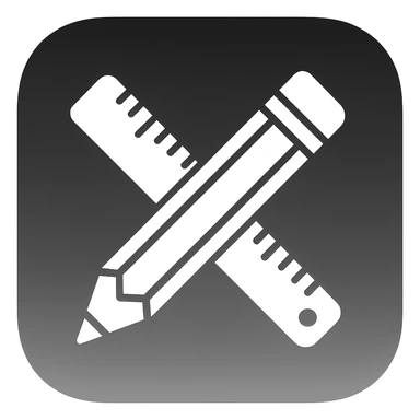 iOS app icon style for folder 'School': square with strongly rounded corners, black and white gradient background, symbol of a crossed pencil and ruler in the center, modern look, no color sticker