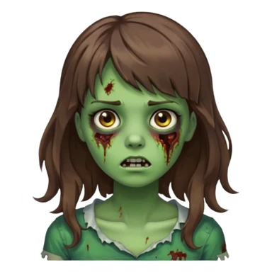 Uma menina zombie com um cabelo ondulado médio, com a franja pro lado direito, o cabelo com cor castanho com a cor de pele verde  sticker