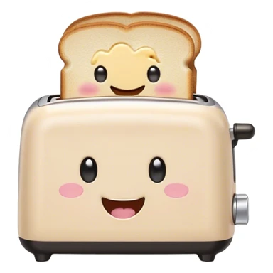Cute Kawaii Toaster, tiny and square, soft pastel cream with a happy smile, chubby cheeks, two little toast slices popping out, giggling in excitement! sticker