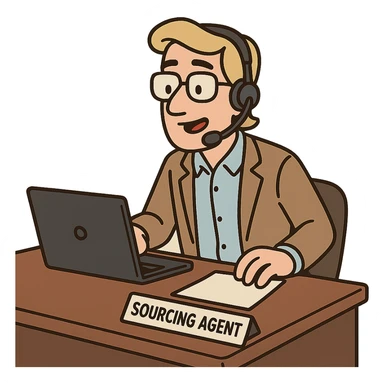 sourcing agent, at work, casual but smart, plain background, flat illustration sticker