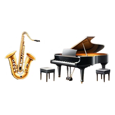 Icon for Musical Theater: a vintage stage with Broadway-style curtains, a piano, musical notes, a spotlight, and a jazz band setup. The icon should reflect the vibrant and glamorous atmosphere of 1950s American musical theater, with emphasis on performance and showmanship. Transparent background. sticker