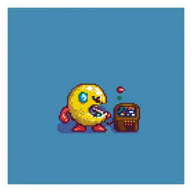 Pac-Man character eating dots in 8-bit arcade style sticker